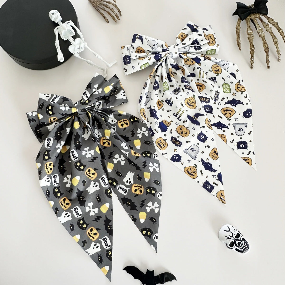 Wholesale  Pumpkin Bat Print Bow Ribbon Spring Clip